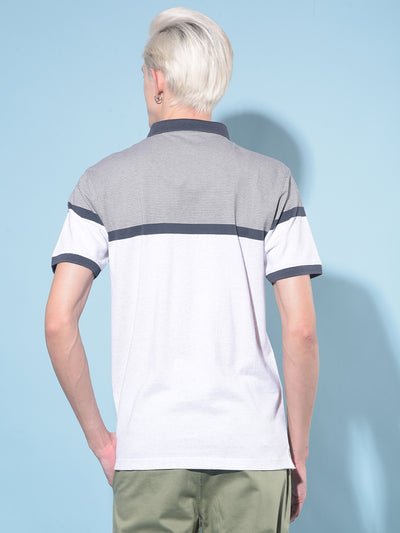 Grey Horizontal Striped Polo T-Shirt-Men T-Shirts-Crimsoune Club