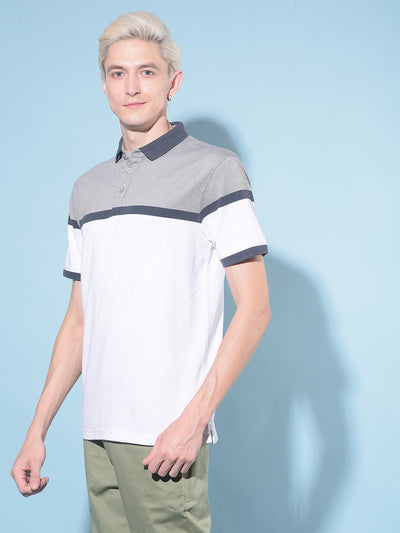 Grey Horizontal Striped Polo T-Shirt-Men T-Shirts-Crimsoune Club