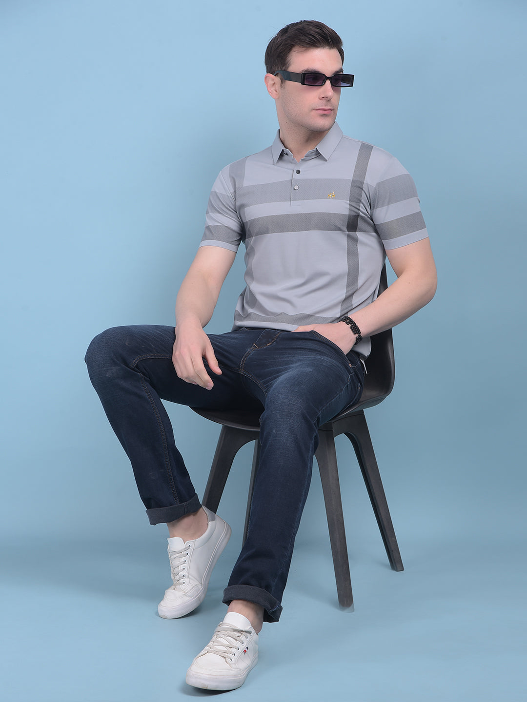 Grey Plain Check T-Shirt-Men T-shirts-Crimsoune Club