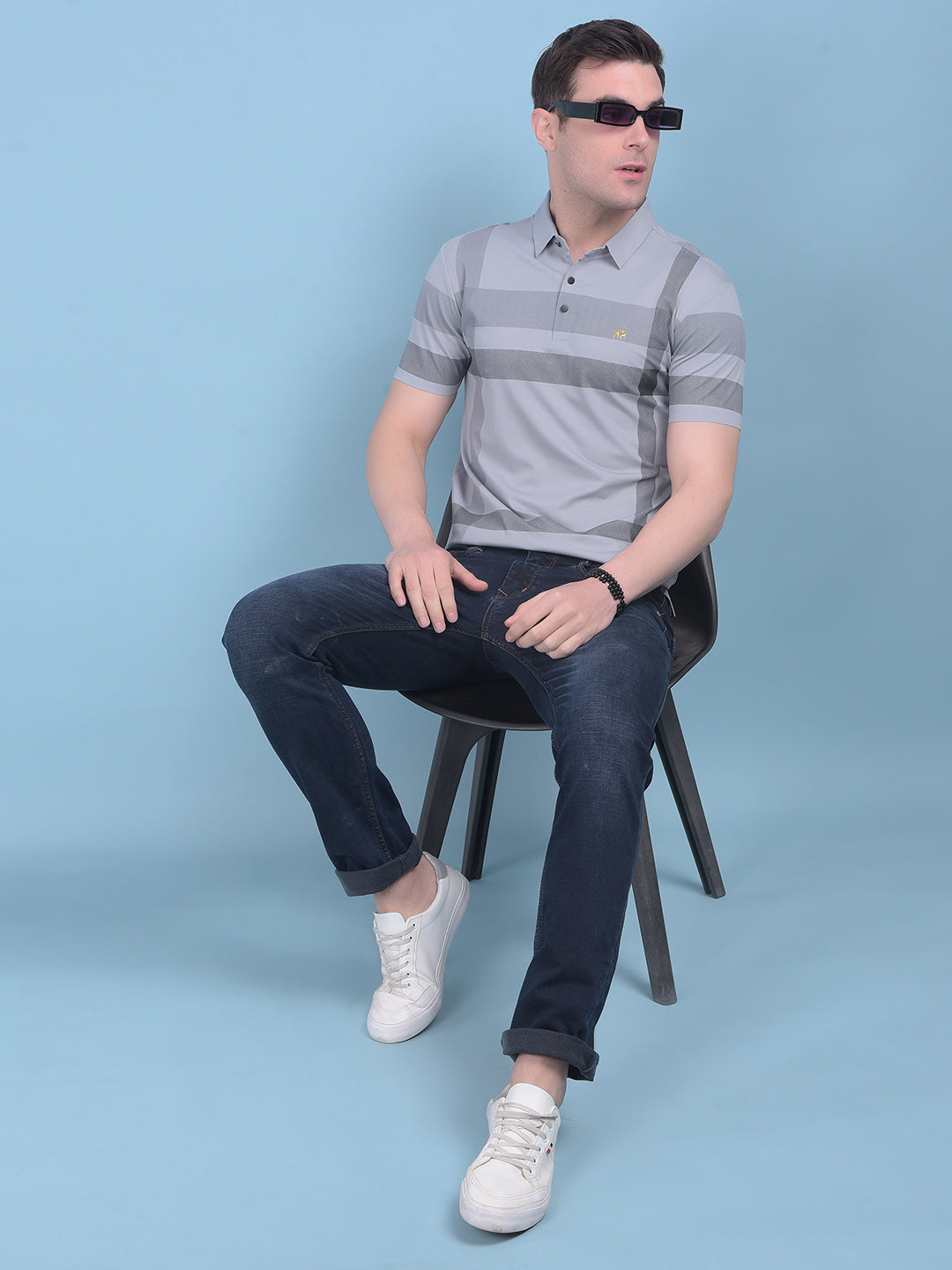 Grey Plain Check T-Shirt-Men T-shirts-Crimsoune Club