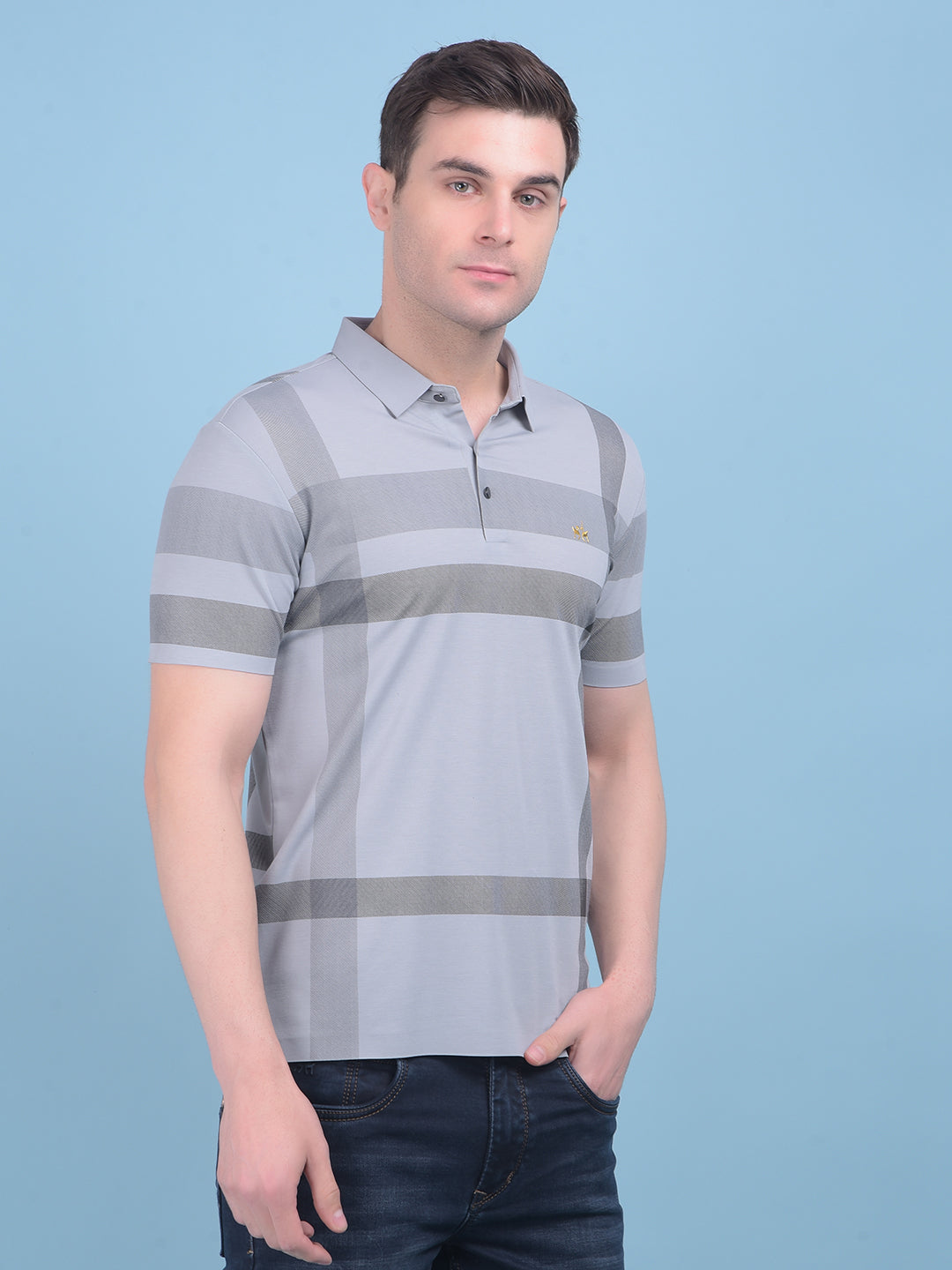 Grey Plain Check T-Shirt-Men T-shirts-Crimsoune Club