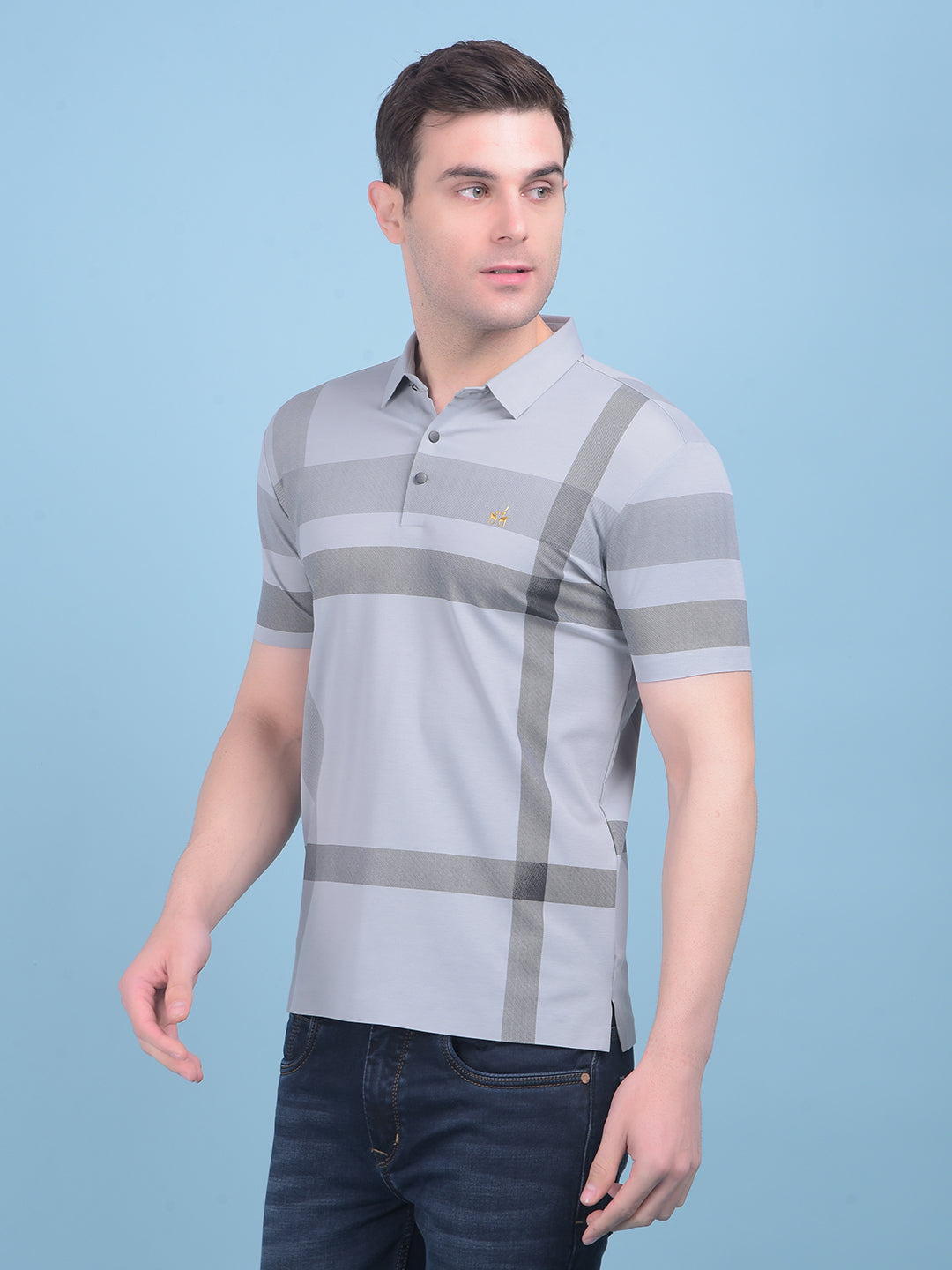 Grey Plain Check T-Shirt-Men T-shirts-Crimsoune Club