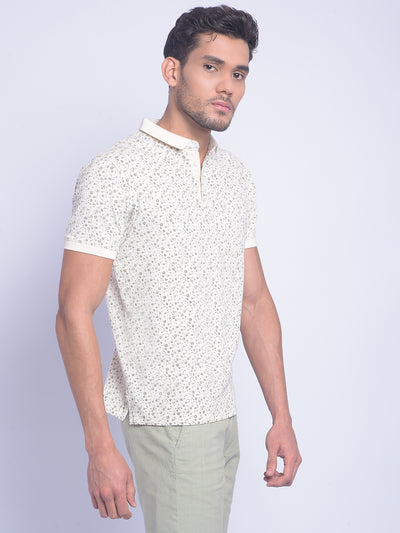 Beige Printed T-Shirt-Men T-Shirts-Crimsoune Club