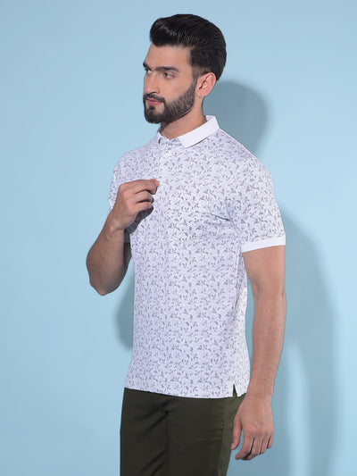 Blue Floral Print Polo T-Shirt-Men T-Shirts-Crimsoune Club