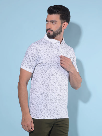 Blue Floral Print Polo T-Shirt-Men T-Shirts-Crimsoune Club