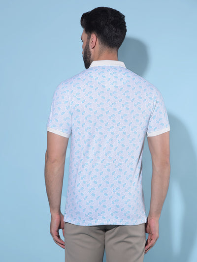 Blue Floral Print Polo T-Shirt-Men T-Shirts-Crimsoune Club