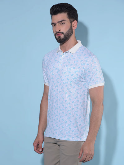 Blue Floral Print Polo T-Shirt-Men T-Shirts-Crimsoune Club