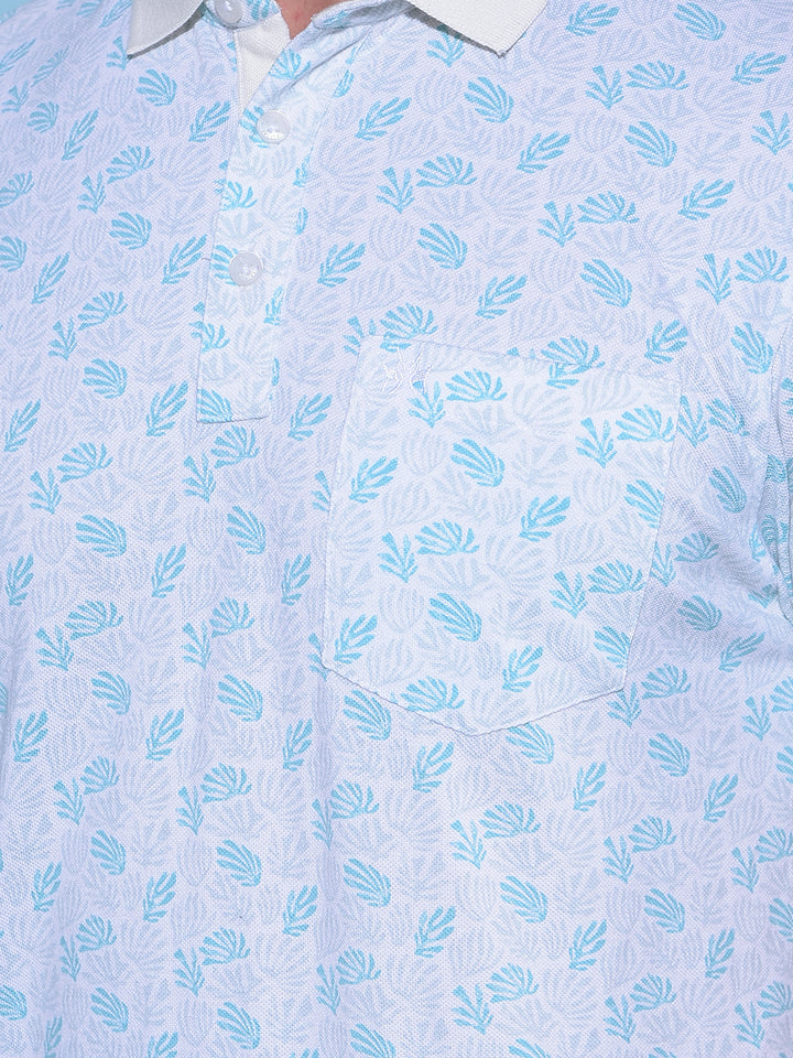 Blue Floral Print Polo T-Shirt-Men T-Shirts-Crimsoune Club