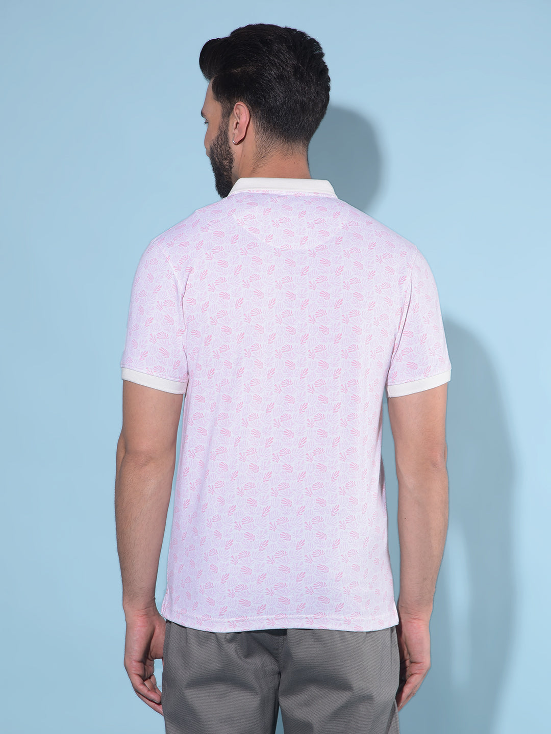 Pink Floral Print Polo T-Shirt-Men T-Shirts-Crimsoune Club