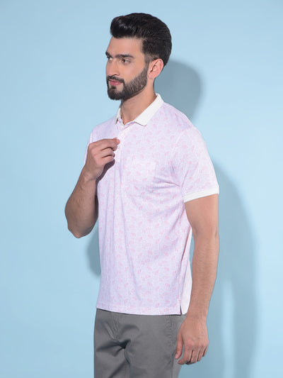 Pink Floral Print Polo T-Shirt-Men T-Shirts-Crimsoune Club