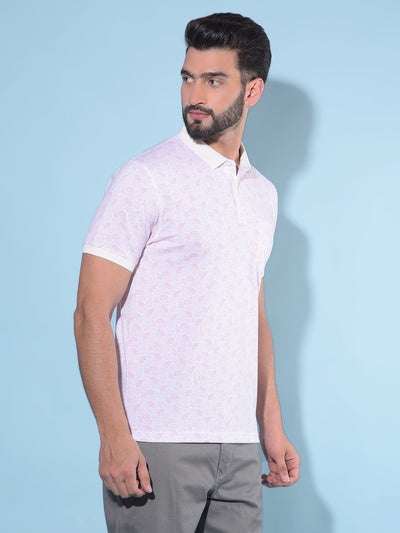 Pink Floral Print Polo T-Shirt-Men T-Shirts-Crimsoune Club