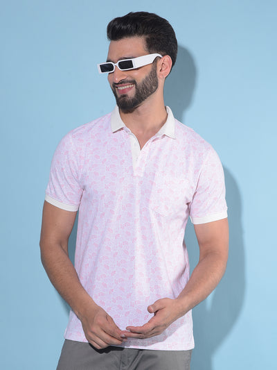 Pink Floral Print Polo T-Shirt-Men T-Shirts-Crimsoune Club