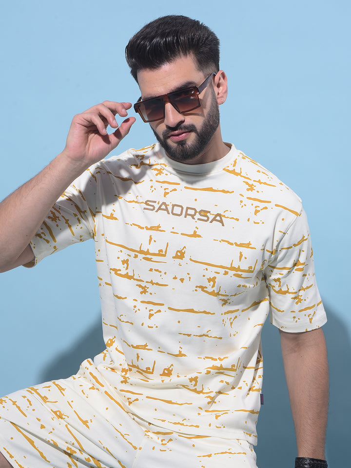 Beige Printed 100% Cotton T-Shirt-Men T-Shirts-Crimsoune Club