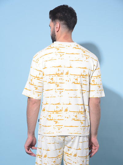Beige Printed 100% Cotton T-Shirt-Men T-Shirts-Crimsoune Club