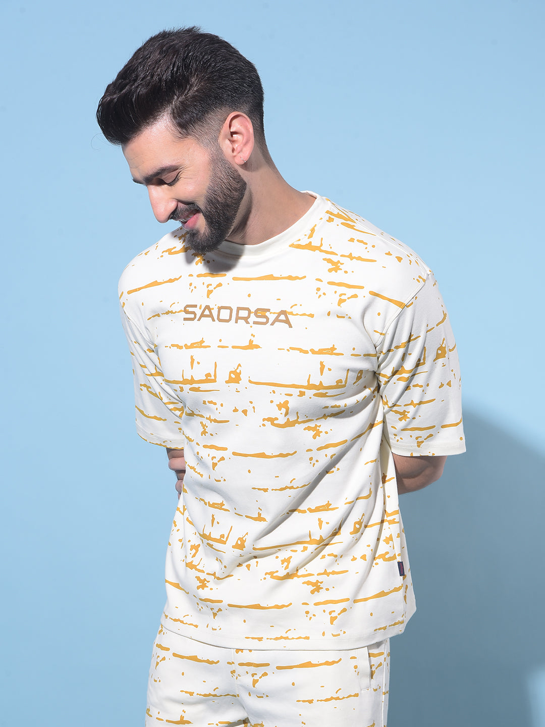 Beige Printed 100% Cotton T-Shirt-Men T-Shirts-Crimsoune Club
