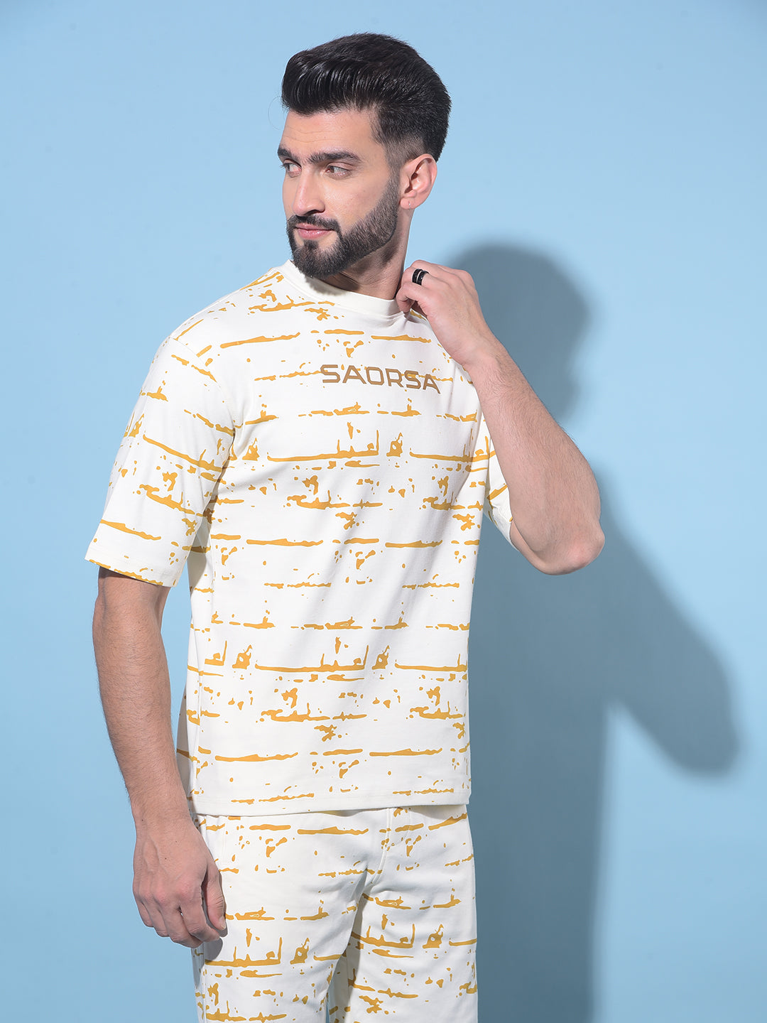 Beige Printed 100% Cotton T-Shirt-Men T-Shirts-Crimsoune Club