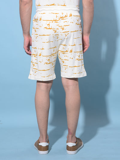 Beige Printed Lounge Shorts-Men Shorts-Crimsoune Club