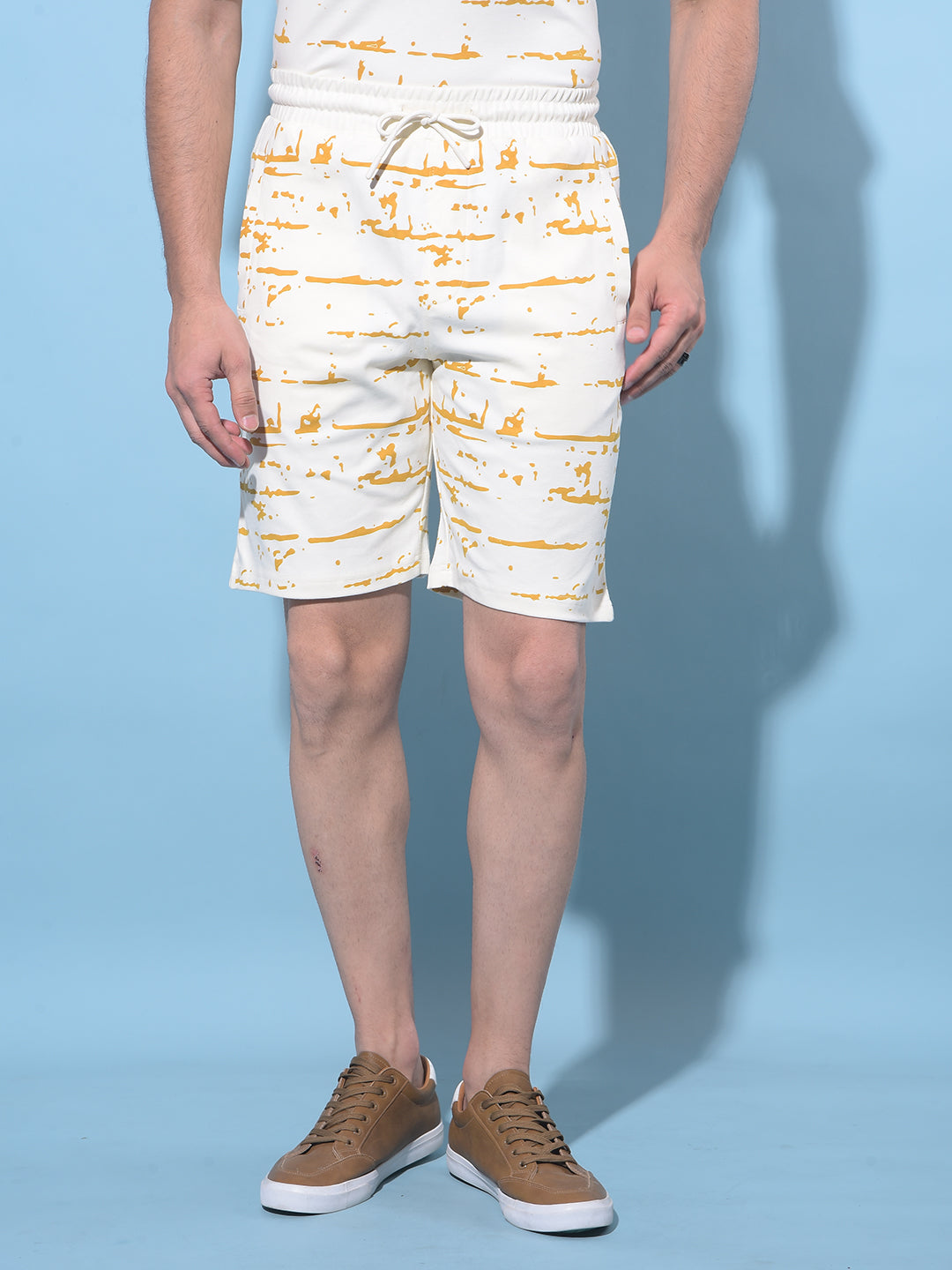 Beige Printed Lounge Shorts-Men Shorts-Crimsoune Club