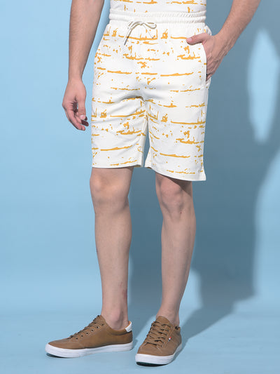 Beige Printed Lounge Shorts-Men Shorts-Crimsoune Club