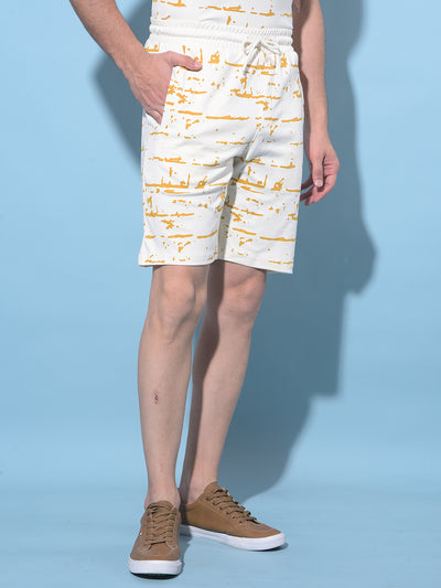 Beige Printed Lounge Shorts-Men Shorts-Crimsoune Club