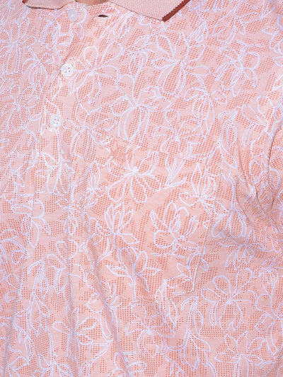 Peach Floral Print Polo T-Shirt-Men T-Shirts-Crimsoune Club