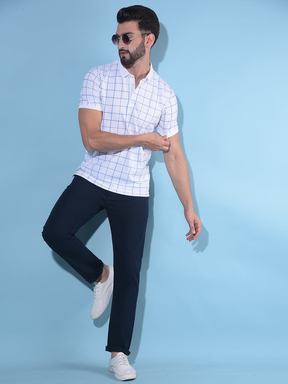 White Plain Check Polo T-Shirt-Men T-Shirts-Crimsoune Club