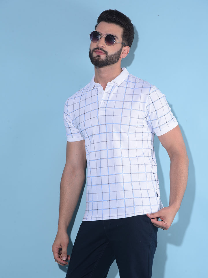 White Plain Check Polo T-Shirt-Men T-Shirts-Crimsoune Club