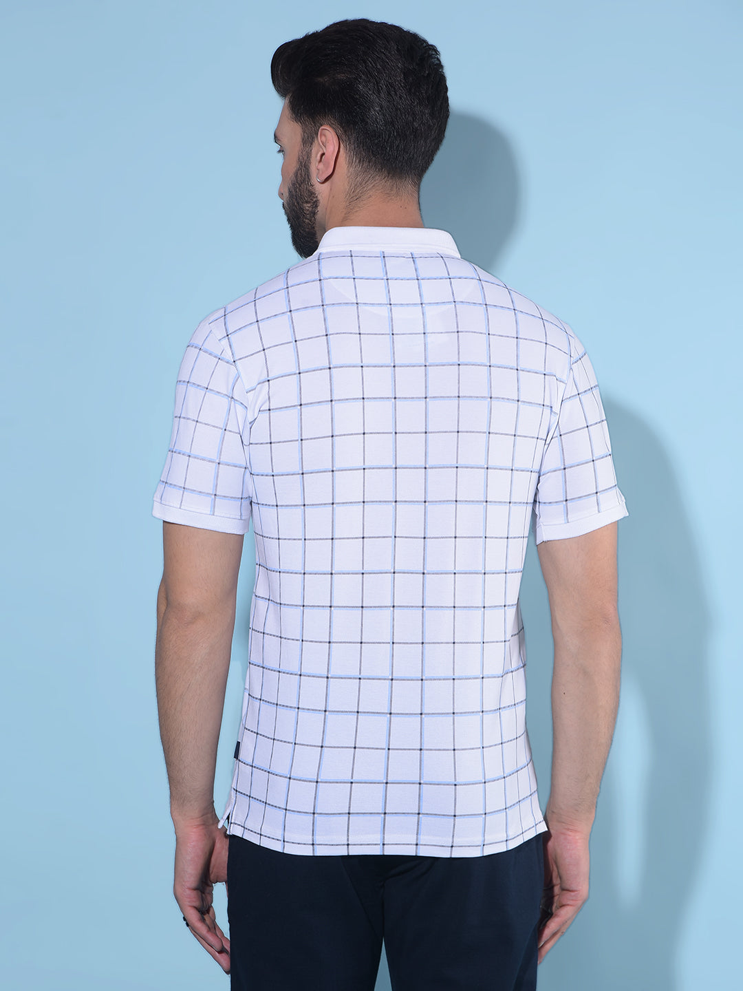 White Plain Check Polo T-Shirt-Men T-Shirts-Crimsoune Club