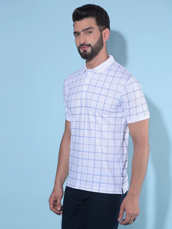 White Plain Check Polo T-Shirt-Men T-Shirts-Crimsoune Club
