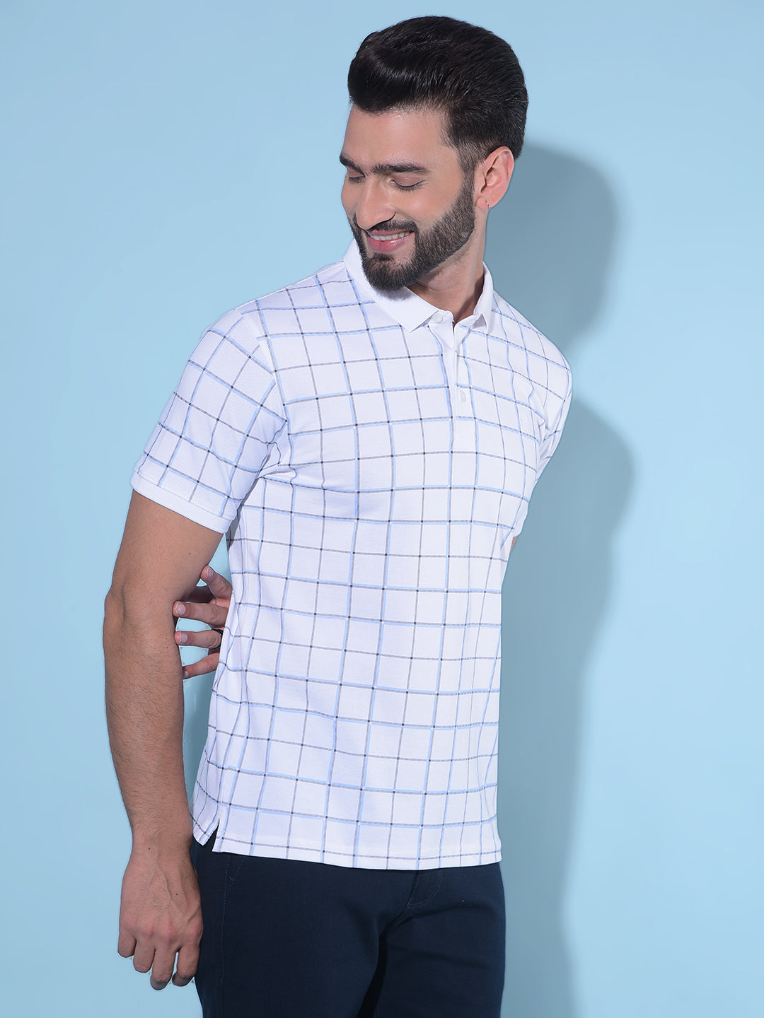 White Plain Check Polo T-Shirt-Men T-Shirts-Crimsoune Club