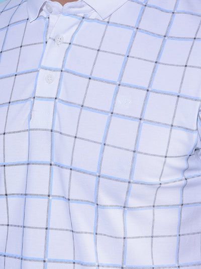 White Plain Check Polo T-Shirt-Men T-Shirts-Crimsoune Club