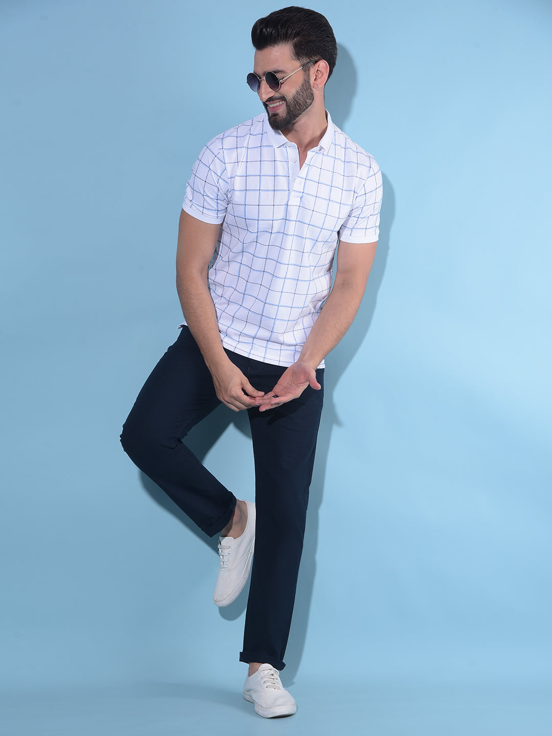 White Plain Check Polo T-Shirt-Men T-Shirts-Crimsoune Club