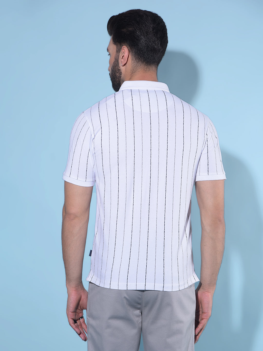 White Vertical Striped Polo T-Shirt-Men T-Shirts-Crimsoune Club