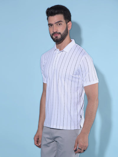 White Vertical Striped Polo T-Shirt-Men T-Shirts-Crimsoune Club