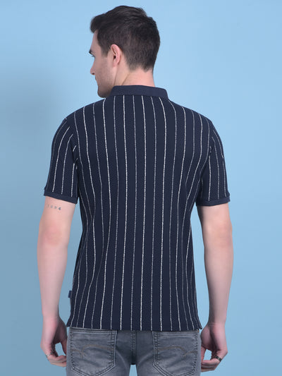 Navy Blue Vertical Striped Cotton T-Shirt-Men T-Shirts-Crimsoune Club