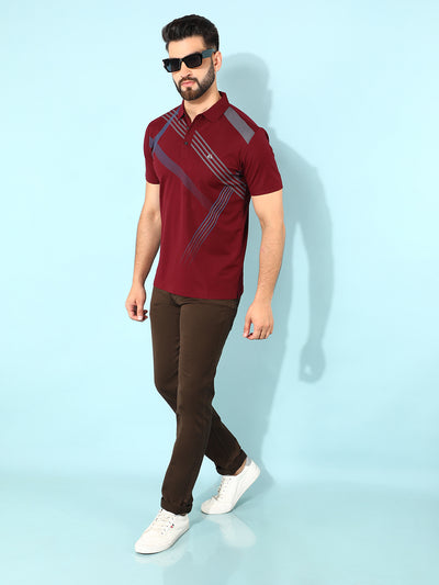 Wine Printed Polo T-Shirt-Men T-Shirts-Crimsoune Club