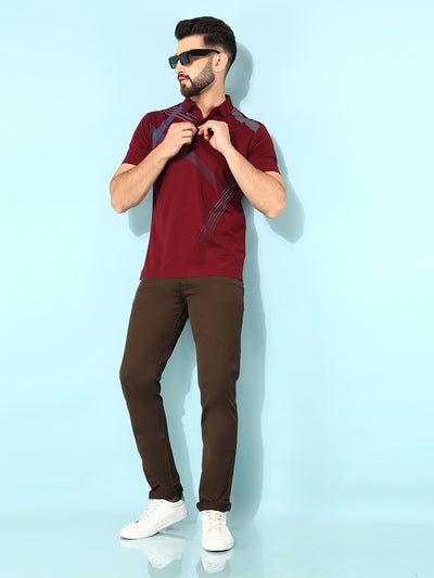 Wine Printed Polo T-Shirt-Men T-Shirts-Crimsoune Club