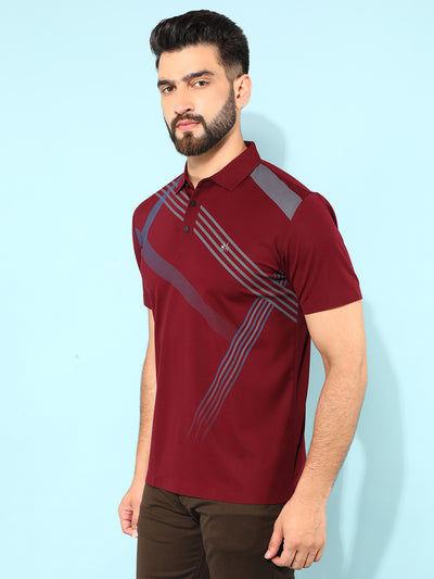 Wine Printed Polo T-Shirt-Men T-Shirts-Crimsoune Club