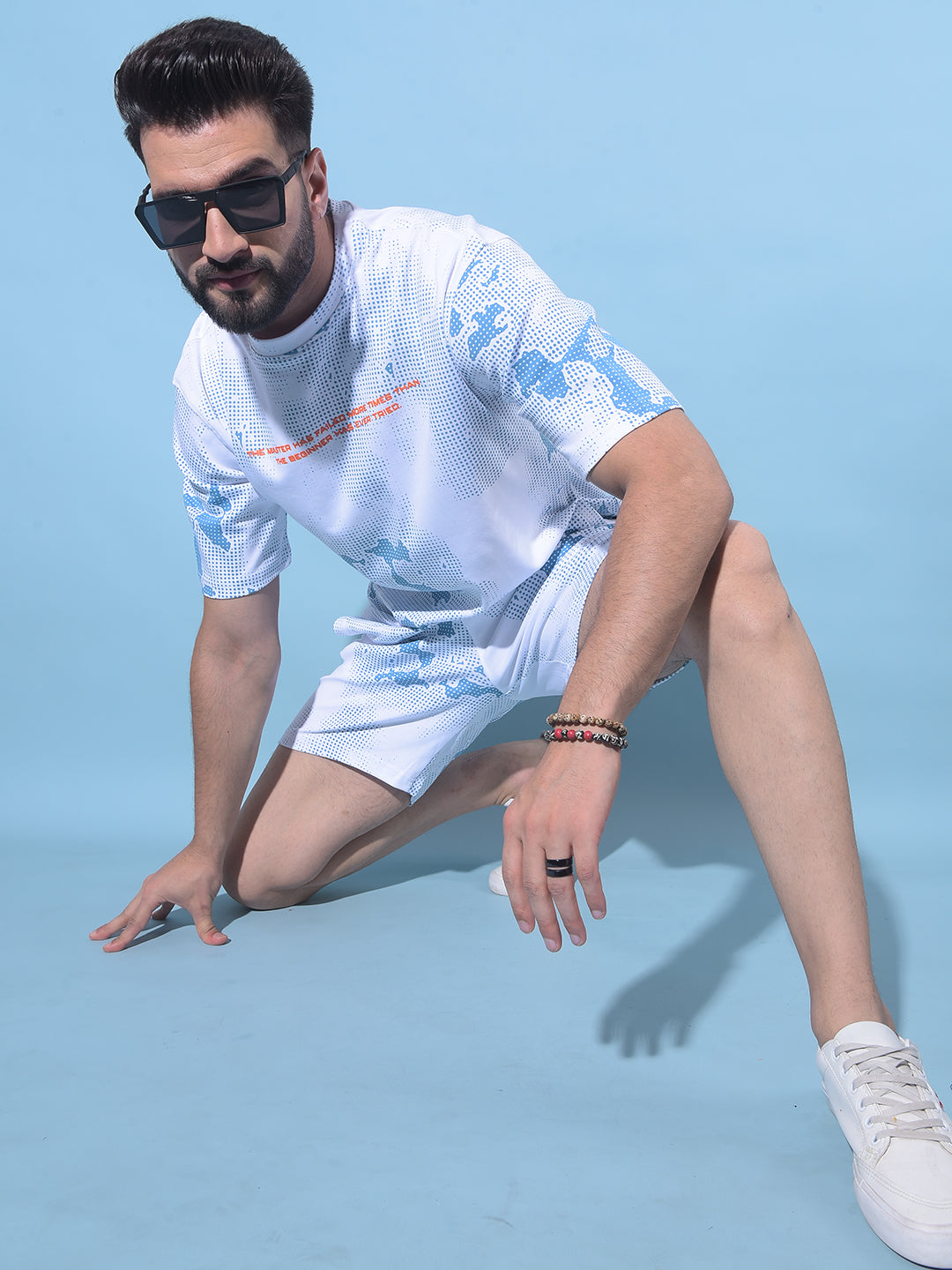 Blue Printed 100% Cotton T-Shirt-Men T-Shirts-Crimsoune Club