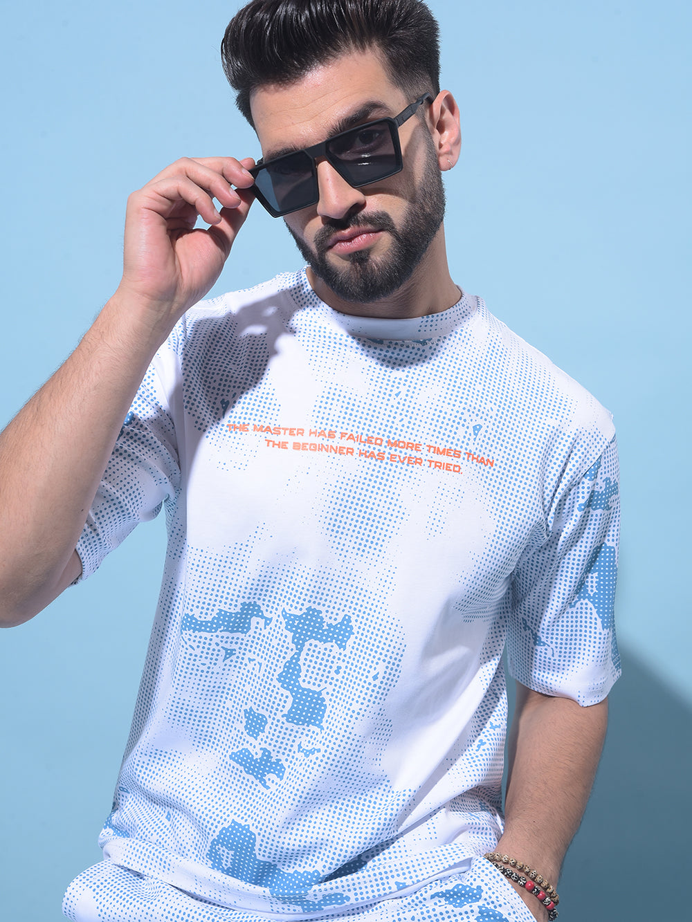 Blue Printed 100% Cotton T-Shirt-Men T-Shirts-Crimsoune Club