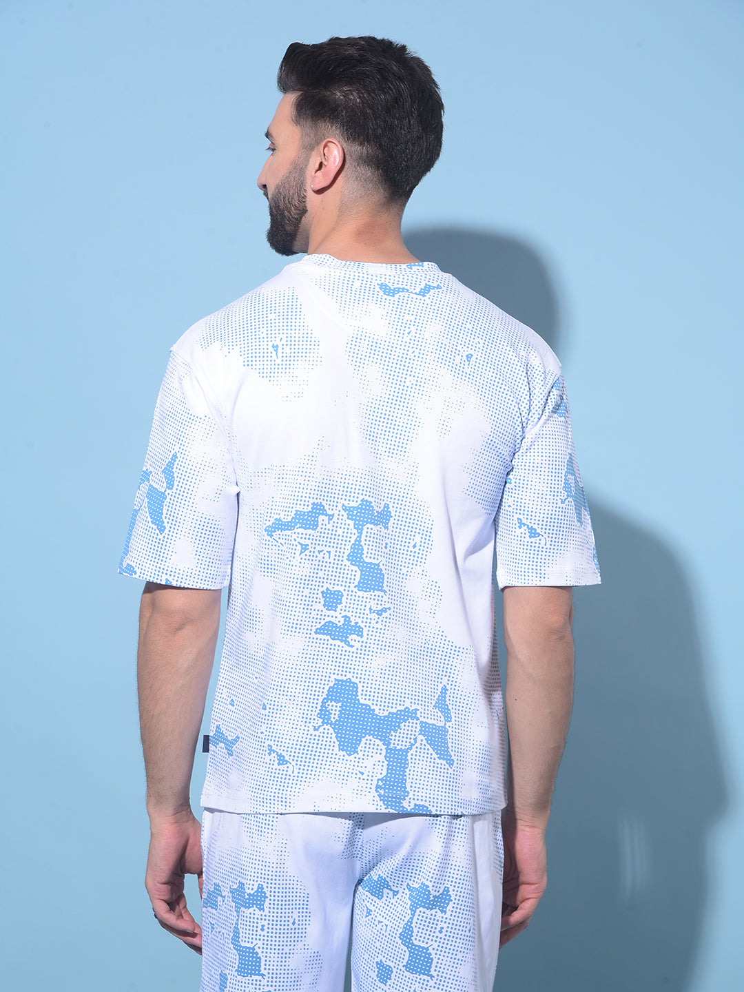 Blue Printed 100% Cotton T-Shirt-Men T-Shirts-Crimsoune Club