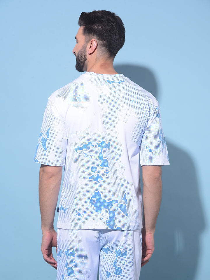 Blue Printed 100% Cotton T-Shirt-Men T-Shirts-Crimsoune Club