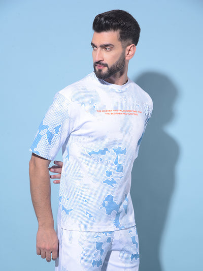 Blue Printed 100% Cotton T-Shirt-Men T-Shirts-Crimsoune Club