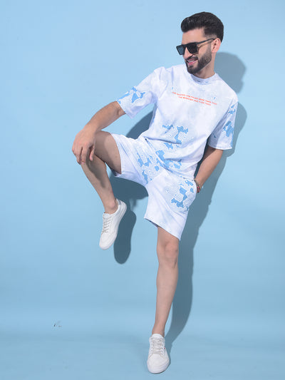 Blue Printed Lounge Shorts-Men Shorts-Crimsoune Club