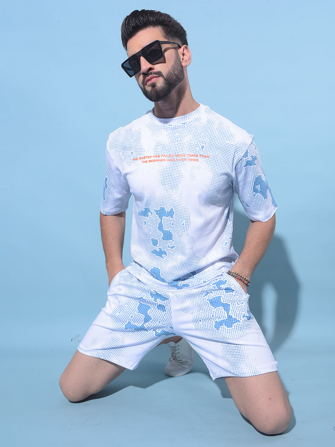 Blue Printed Lounge Shorts-Men Shorts-Crimsoune Club