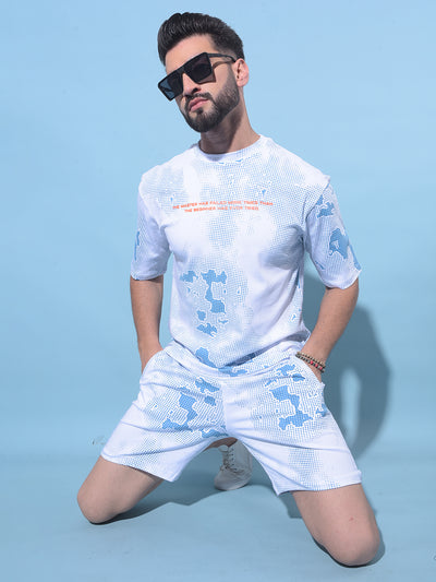 Blue Printed Lounge Shorts-Men Shorts-Crimsoune Club