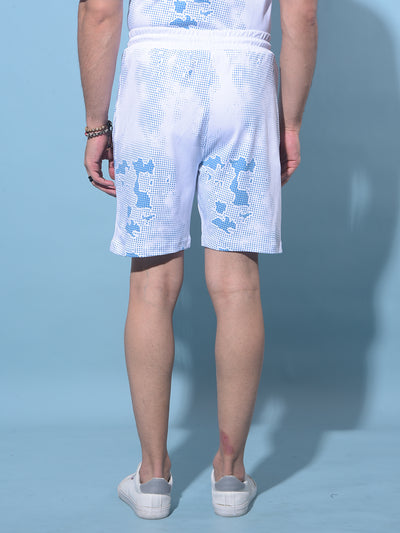 Blue Printed Lounge Shorts-Men Shorts-Crimsoune Club