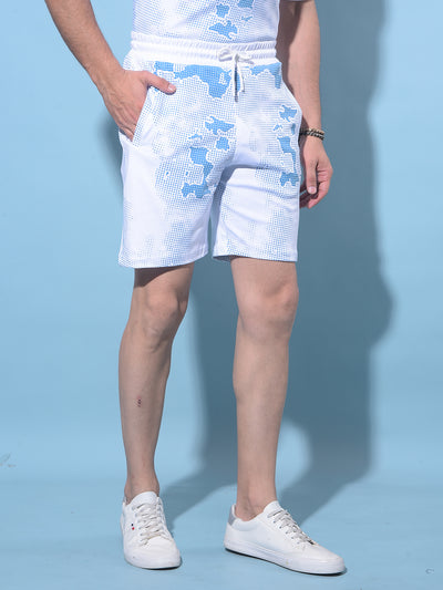 Blue Printed Lounge Shorts-Men Shorts-Crimsoune Club
