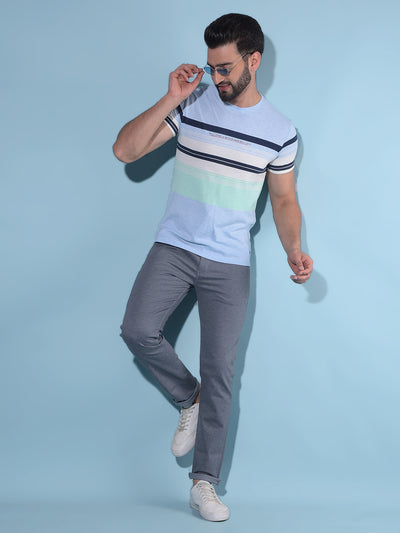 Grey Horizontal Striped Cotton T-Shirt-Men T-Shirts-Crimsoune Club