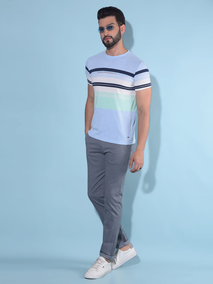 Grey Horizontal Striped Cotton T-Shirt-Men T-Shirts-Crimsoune Club